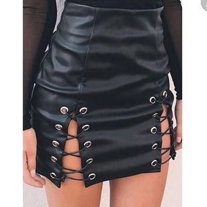 Faux leather lace up skirt